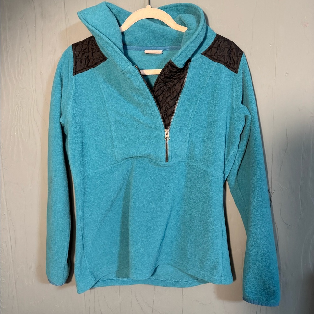 Blue Columbia Fleece Quarter-Zip Pullover - Size Medium - Quilted Shoulders